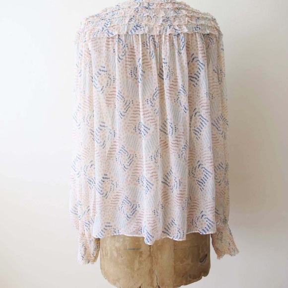 Ulla Johnson Eloise Blouse Aurora Print 6 Ruffle Feminine Boho Semi Sheer - Picture 5 of 7